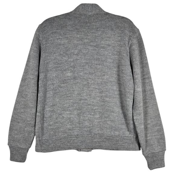 Vintage 60s Mens Medium Leather Diamond Applique Cardigan Sweater Gray Mod - Picture 7 of 9